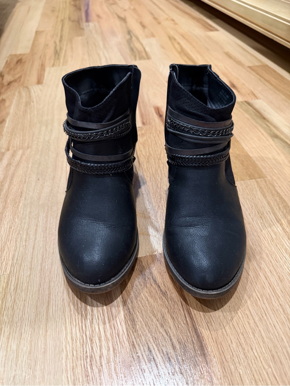 SO Women's Black Ankle Boot with Braided Strap Detail